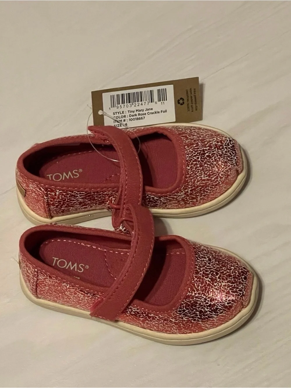 TOMS Kids Mary Jane in Dark Rose Crackle Foil